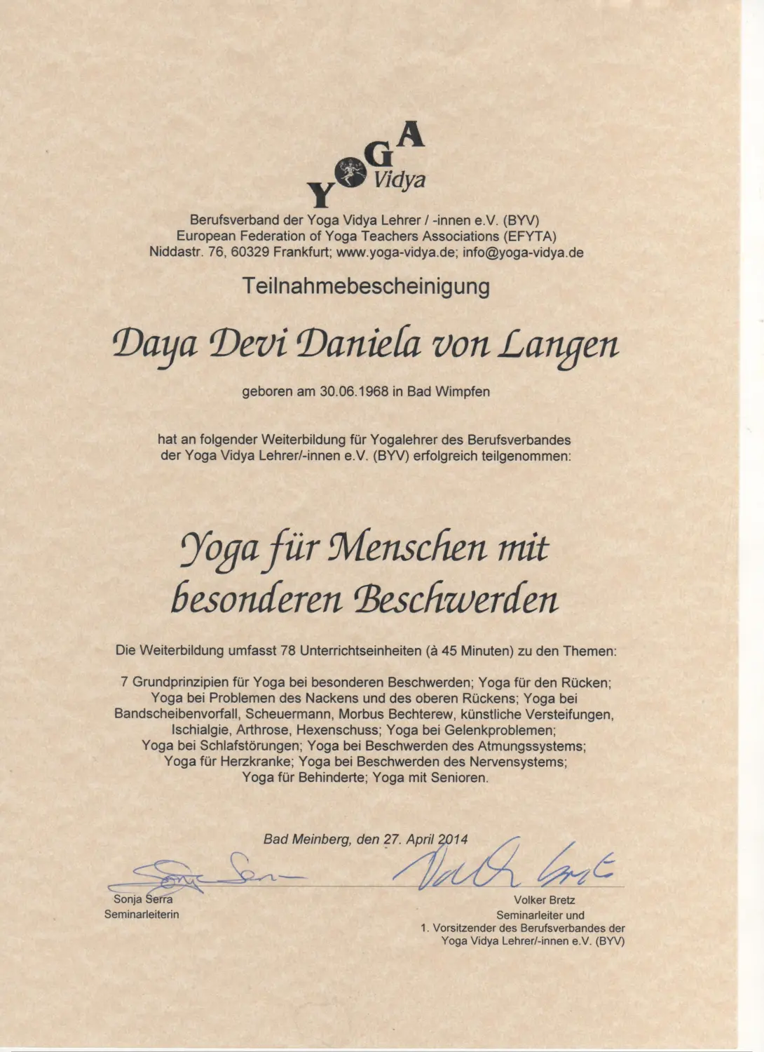 Zertifikat Pitanga Yoga