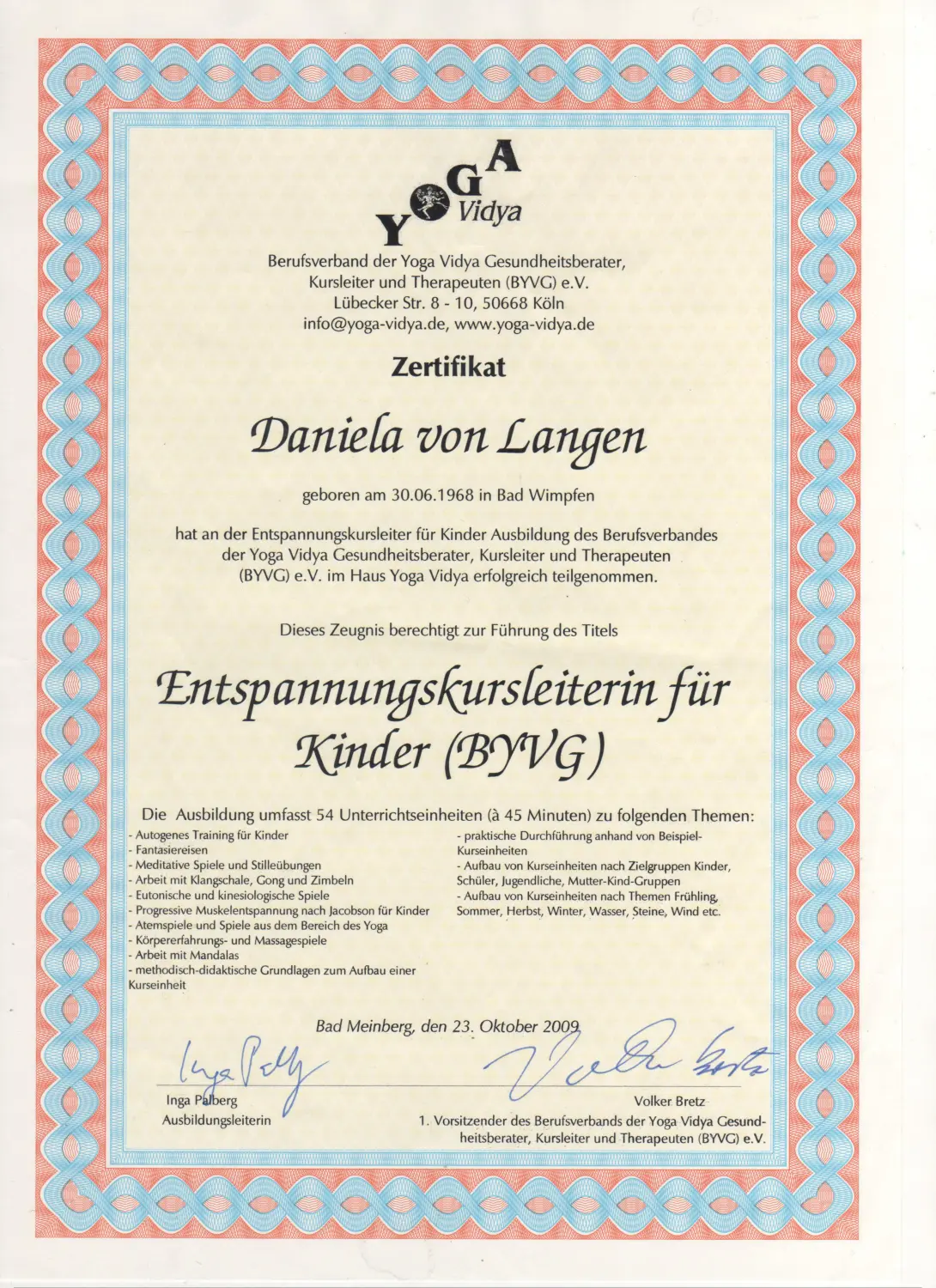 Zertifikat Pitanga Yoga